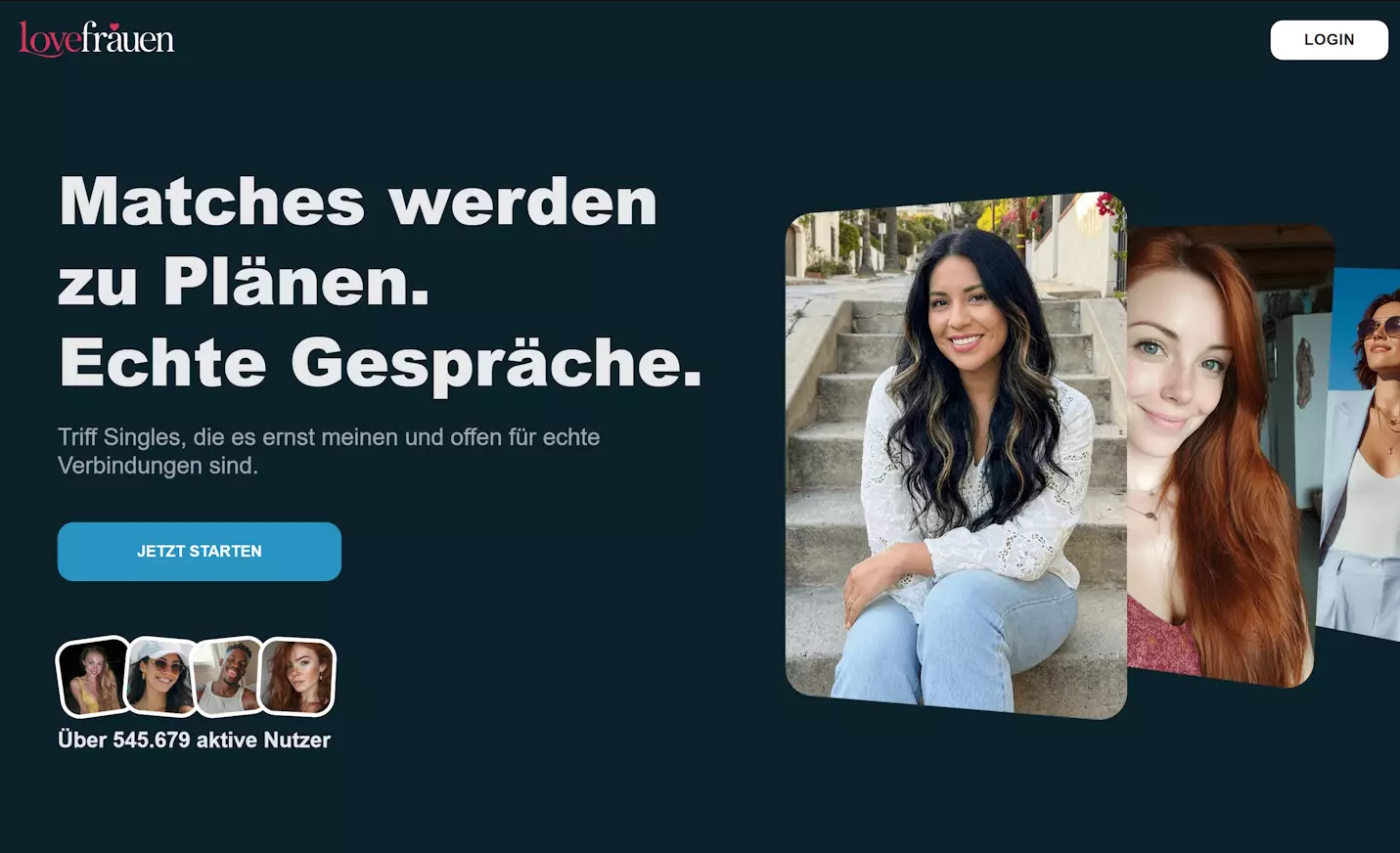 Startseite von LoveFrauen mit Anmeldeformular